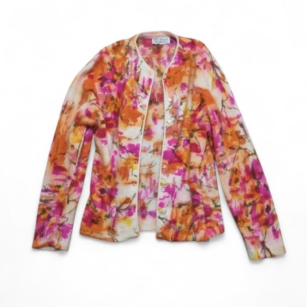 Vintage Premier Angora & Lambswool Floral Cardigan 1950s–1960s – Soft Fuzzy Knit